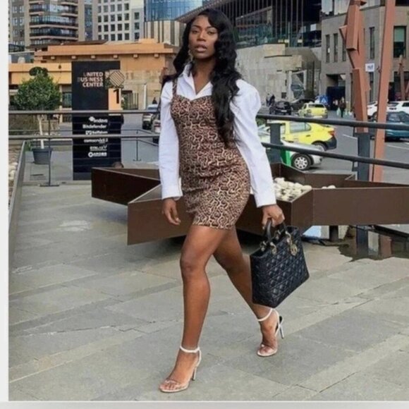 Zara Leopard Print Bustier Corset Ruched Straps Mini Dress Size Medium - Picture 5 of 8